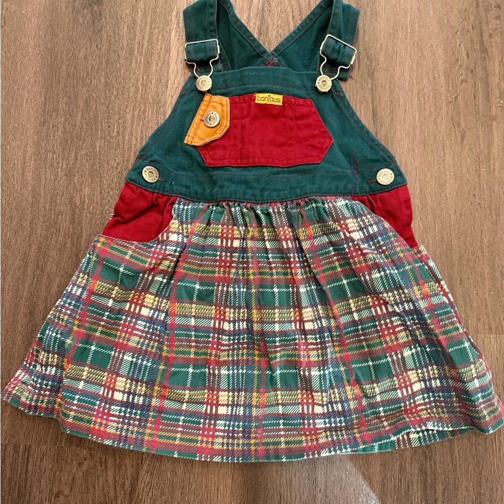 Vintage Bonjour Plaid Overall Dress